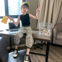 Korean Girls Set 2021 New Fried Street Childrens Summer Trend Sleeveless Tank Top Letter Pants Casual Wear
