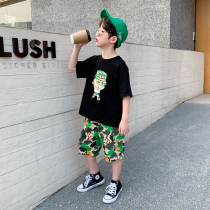 Boys summer suit 2021 New Korean version of childrens handsome foreign-style childrens short-sleeved boy spring two-piece set