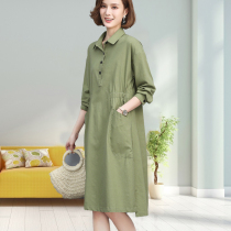 Long sleeve dress female autumn long 2021 new middle-aged mother belly slim linen a shirt skirt