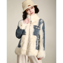 NZ Customised Casual Trendy Tuscany Leather Hair Integrated Collar Zip Short Leather Grass Jacket Woman Winter New