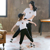 Net red mother and daughter outfit 2021 new fashion parent-child outfit Girls short-sleeved T-shirt suit Large children cartoon two-piece set