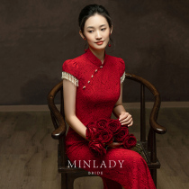 Famous) Chaoxin lace improved cheongsam toast 2021 new female summer retro red engagement dress
