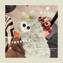 Original furry premium mint green bow for iphone13 phone case Apple 12promax Net red 11pro rabbit hair xs female xr Anti-drop xsmax warm hand