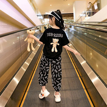 Girls net red suit summer dress 2021 new foreign style female big child thin section summer sports two-piece set domineering tide brand