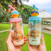 Korean cartoon cute duckling Cup male and female student couple straw water Cup summer personality children water Cup