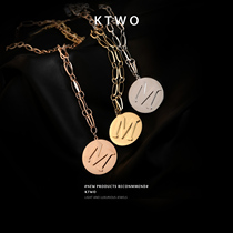 South Koreas new fashion temperament rose gold thick necklace female M letter round brand net red with the same simple sweater chain