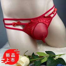 New sexy lace panties pure cotton breathable crotch ribbon fun couple U-shaped JJ cover transparent incognito thong