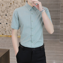 Advanced feel shirt for men anti-wrinkle and burn-in-the-shirt summer new light business casual short sleeve striped shirt