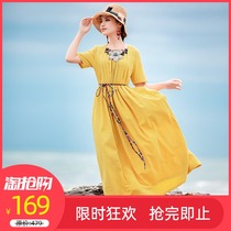 (To buy 169 yuan) Ying as ethnic style dress summer white cotton linen long skirt linen retro temperament loose