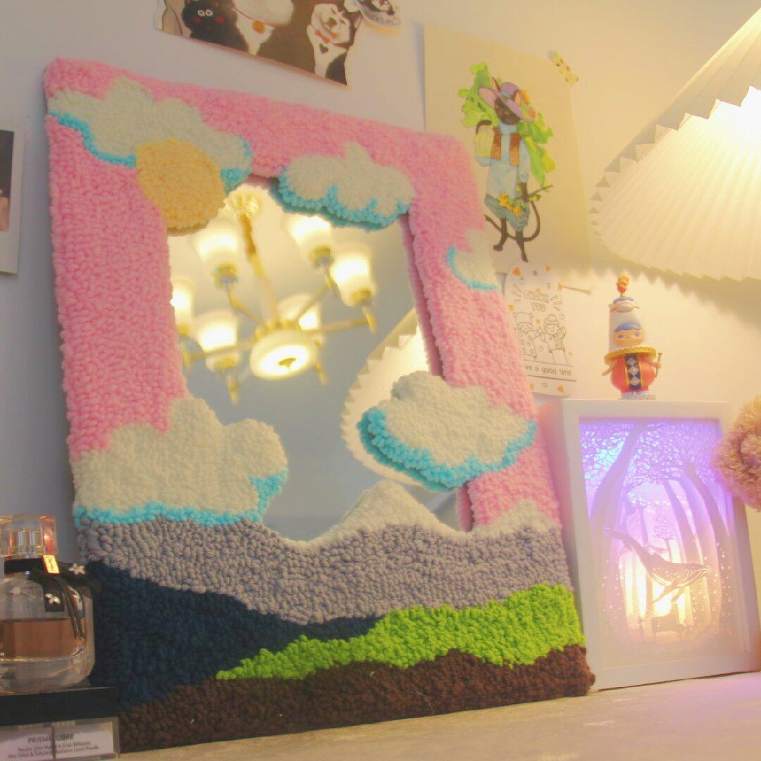 Poke embroidery mirror finished mirror containing mirror in personalized makeup mirror plush mirror transformation wool mirror DIY