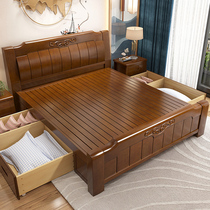  Chinese solid wood bed 1 8m double bed Master bed 1 5 Modern simple high box drawer bed Storage large bed Wedding bed