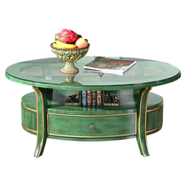 Ripoetry European And European Style Countryside Solid Wood Oval Tea Table European Style Retro Living Room Tea Table Double Panel Coffee Table