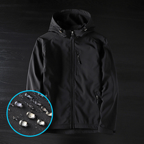 Foreign trade tail single line cutting label soft shell assault jacket mens hooded jacket windbreaker export mens waterproof tooling jacket