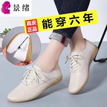 High quality (true cowhide leather cowhide bottom) spring round head flat small white shoes womens single shoes non-slip Joker leather shoes