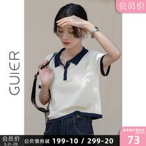 GUIER Coloured Polo shirt Female Summer Short-Knitted Sweatshirt Blouse-Style Small Crowdsourced Short Sleeve T-Shirt Woman