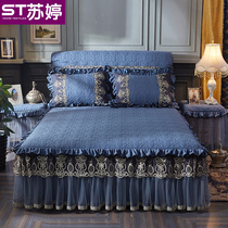  European-style padded lace bed skirt single thickened bed cover 1 5 1 8m2 meters Simmons bedspread non-slip protective cover