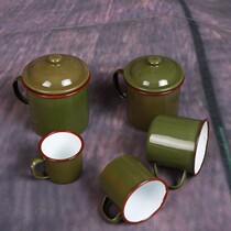 Iron water Cup iron tea cylinder cylinder small coffee army green thick with cover large practical mini enamel cup iron