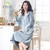 Long sleeve nightgown womens spring cotton stretched pajamas Korean version fresh loose princess style spring and autumn sweet home dress