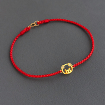 Pig Honmei year personality red rope 18k gold natural diamond bracelet couple hand-woven bracelet bracelet