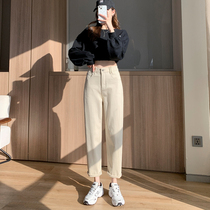 High waist elder daddy pants woman 2022 new high waist display slim small sub Harun pants 90% radish pants spring autumn season