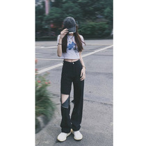 Bankrupt jeans female autumn and winter chic yuppie girl black straight high waist high thin front and back beggar pants
