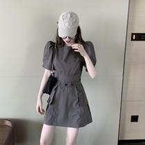 Port Taste Chic Summer 2020 New Net Red Bubble Sleeves Small Subtemperament Short Sleeve One-piece Dress Woman Loose Little Black Dress