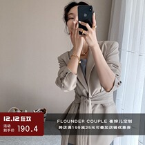 Cui Aunt Cui custom waist thin pleated decoration lace-up suit jacket womens simple temperament casual top spring