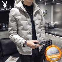  Playboy winter new young mens short hooded down jacket mens casual warm thickened jacket trend