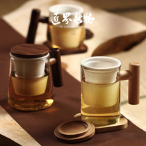 Craftsmans new thing Simple heat-resistant glass tea cup with handle and lid Tea water separation office tea cup