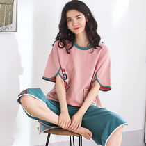Pure Cotton Pyjamas Woman Summer Short Sleeve Loose Type Pyjamas Shorts Korean Version Seven-Pants Casual Home Suit Women Suit