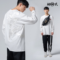 Beginner pure Chinese national tide Chinese wind long sleeve mens early spring round collar thin womens sleeve head loose embroidered sweatshirt