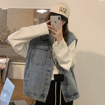 2022 Spring Autumn New Personality Fashion Denim waistcoat waistcoat Jacket Jacket Woman Autumn Dress External Lap wearing a waistcoat