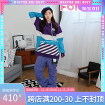 BURNSTREET Korean ski clothing hoodie fir long pink purple padded warm ski coat cotton