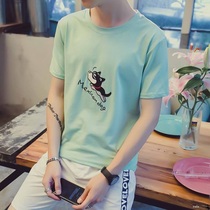 4 pieces) Mens short-sleeved T-shirt summer T-shirt student half-sleeved clothes round neck Korean version of slim harbor style mens clothing