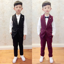 Boy fall suit 2017 new Korean version of suit waistcoat Machia 2 pieces Childrens Clothing Wine Red Black Dress