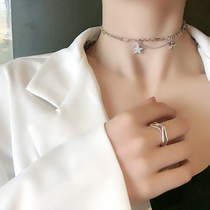 s925 sterling silver star necklace female cold wind ins hip hop Thai silver short choker tide temperament chain neck chain