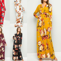 2020 long sleeve neck floral dress and long