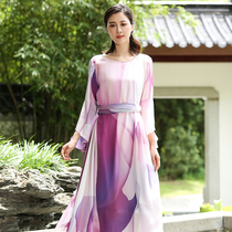 Autumn water ballad Original (heavy city fireworks) summer new silk crepe dress female loose fairy long skirt