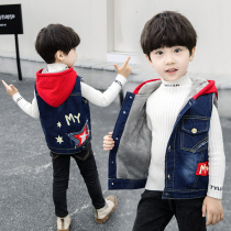 Boy Cavelvet Cowboy Waistcoat Winter Baby Cotton Kan Shoulder Autumn Winter Style Vest Foreign Air Wear and Grip Suede Child waistcoat