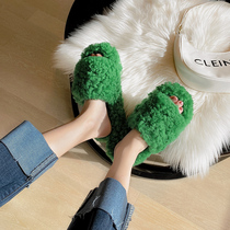 GDDZ BV green lamb sweater with fur slippers female winter net red half trailing thick bottom outside wearing a word drag
