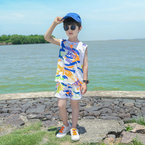 Children Ice Silk Vest Outwear Summer Dress Ultra Slim Boy Baby Sleeveless Mesh Children Summer Tide Shorts Suit