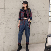 Denim Short Coat Suit Woman 2022 Spring new Eurostock Fried Street Denim 90% Pants Early Spring Fashion Two Sets