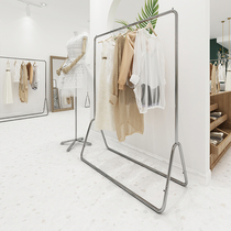 Stainless steel clothing store display frame floor-type hanger rack in the middle island side hanging frame drawing silver clothing store simple shelver