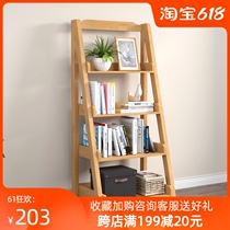 Solid wood trapezoidal shelving with floor multilayer shelf with balcony flower shelf Bedroom bedside Easy Nordic bookshelf Sub