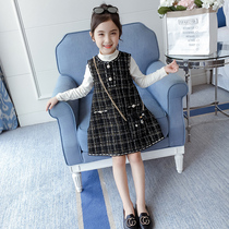 Girl Child Clothing Dress dress 2022 Fall new Korean version Plaid Ocean Princess Skirt small Fragrant Breeze CUHK Boy Suit