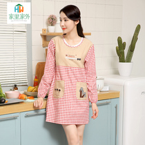 Korean fashion cute waterproof apron kitchen cooking oil-proof coat men and women adult long sleeve anti-dressing overalls