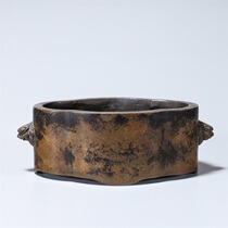  Old Tibetan Begonia type lion ears copper incense burner H-5073