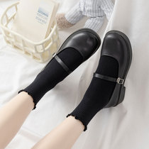 Black Jk Socks Woman Midi Tide Cute Day Ensemble Agaric Flowers Edge Spring Summer Spring Summer Thin Cotton Pile Socks Socks