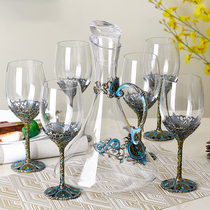 Enamel red wine glass Nordic style goblet creative lettering wine glass decanter set retro Cup