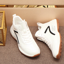 Tide white daddy shoes male English leather thick soles high-help shoes in insIncrease hemp soles male shoes breathable